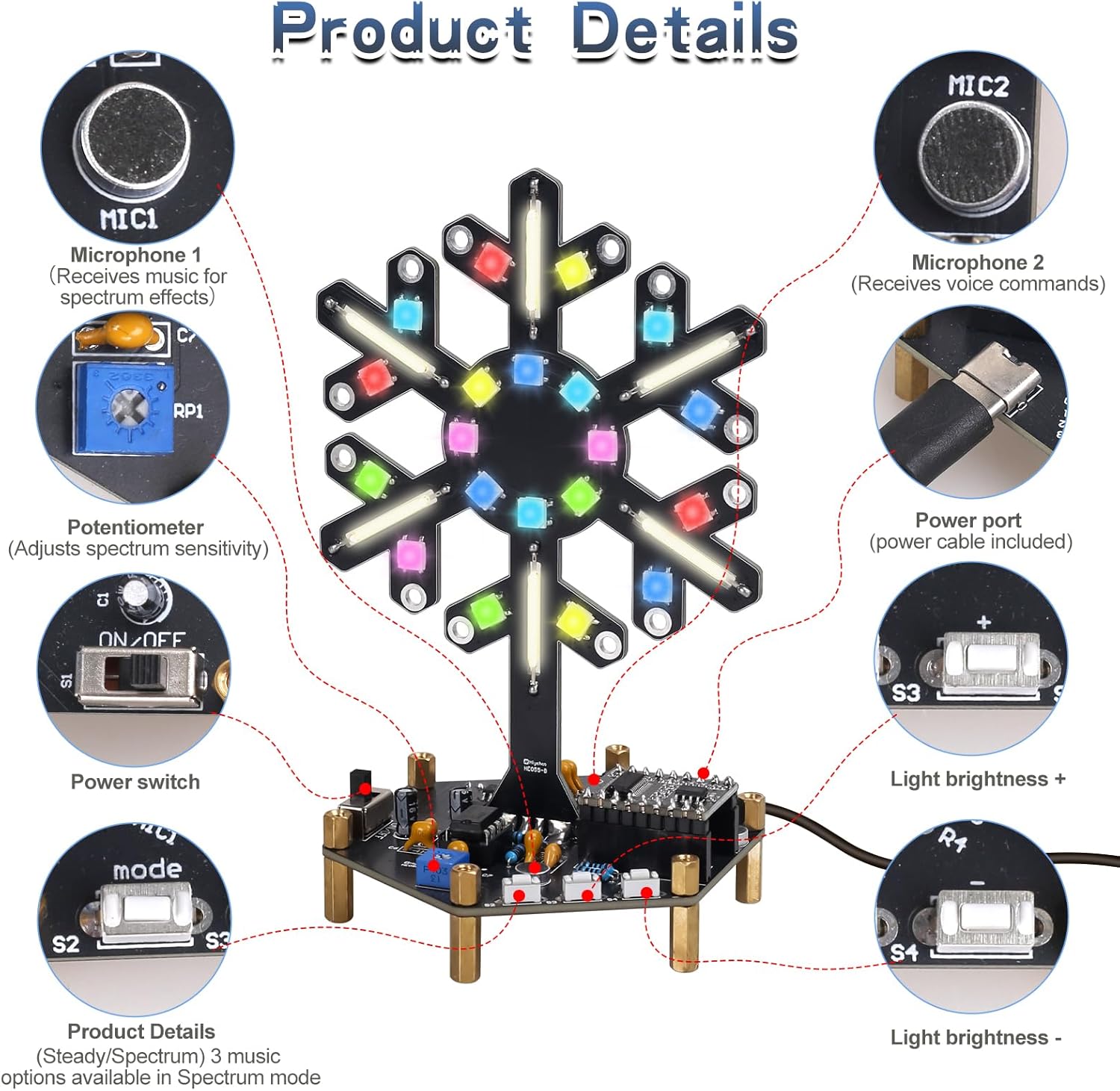 음성 제어 스펙트럼 조명 납땜 연습 키트 DIY LED - Diy Electronics Kids 리뷰 및 가격